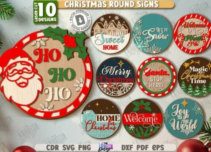 Paquete de letreros navideños redondos