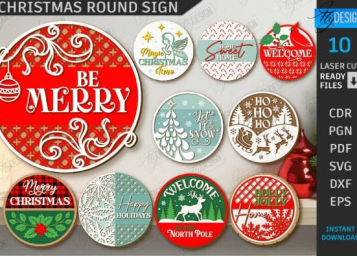 Paquete de letreros navideños redondos