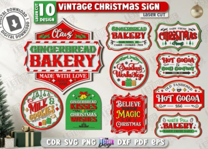 Paquete de letreros navideños vintage