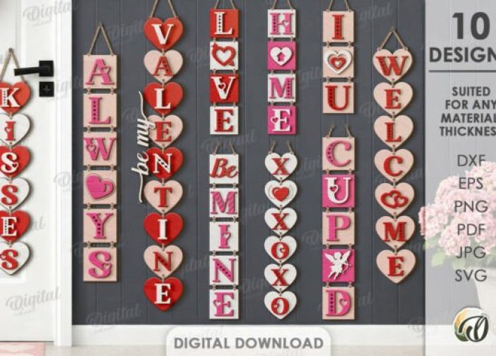 Paquete de letreros para puerta de entrada para el Día de San Valentín