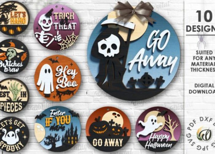 Paquete de letreros redondos de Halloween