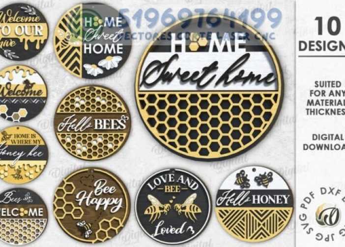Paquete de letreros redondos de abejas de miel