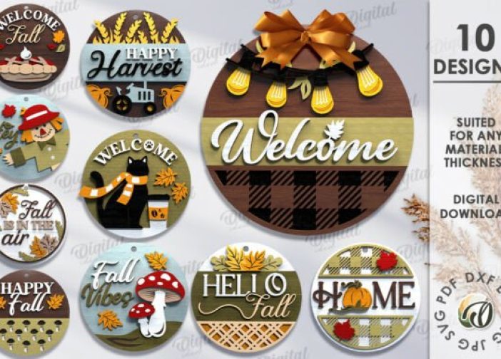 Paquete de letreros redondos de otoño