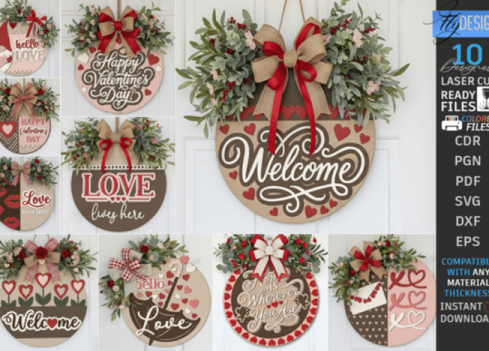 Paquete de letreros redondos para puerta de San Valentín