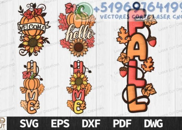 Paquete de letreros verticales de hola otoño