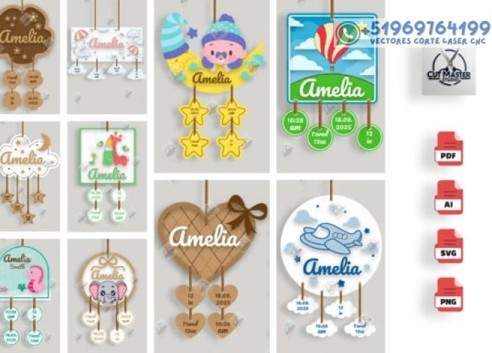 Paquete de lindos letreros con estadísticas de nacimiento del bebé Para mas Vectores Whatsapp 51969764199