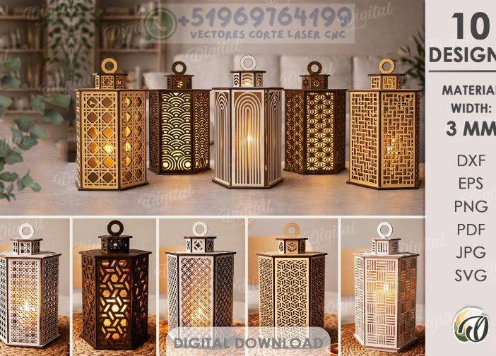 Paquete de linternas decorativas 3D cortadas con láser