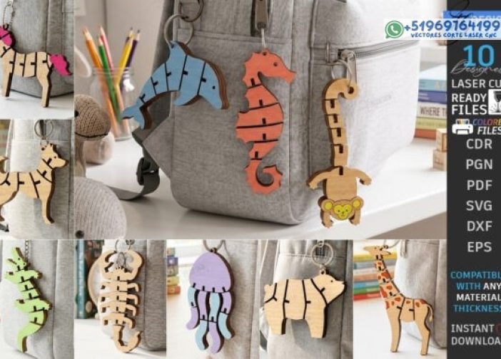 Paquete de llaveros colgante de animales flexibles