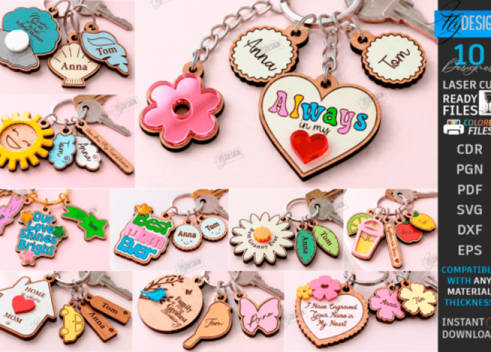 Paquete de llaveros cortados con láser para el Día de la Madre