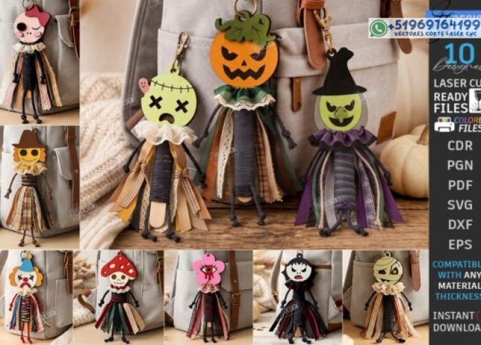 Paquete de llaveros de Halloween cortados con láser