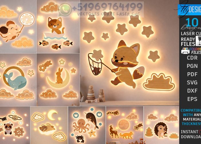 Paquete de luces nocturnas para guardería en capas 3D