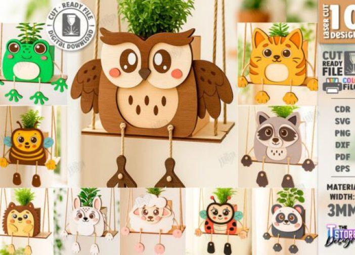 Paquete de macetas colgantes en forma de animales tiernos