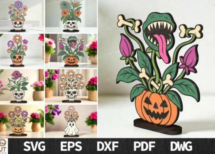 Paquete de macetas con forma de calavera de Halloween