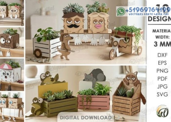 Paquete de macetas divertidas de animales juguetones Para mas Vectores Whatsapp 51969764199