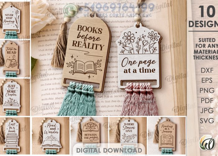 Paquete de marcapáginas con borlas cortado con láser