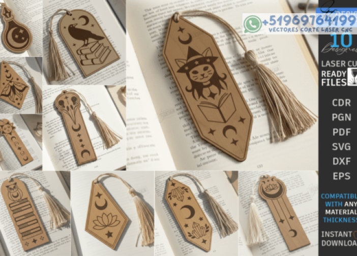 Paquete de marcapáginas de madera místicos Para mas Vectores Whatsapp 51969764199