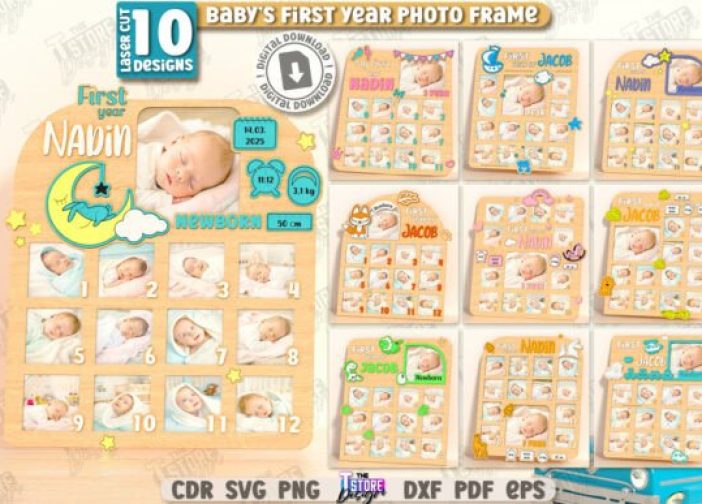Paquete de marcos de fotos del primer año del bebé