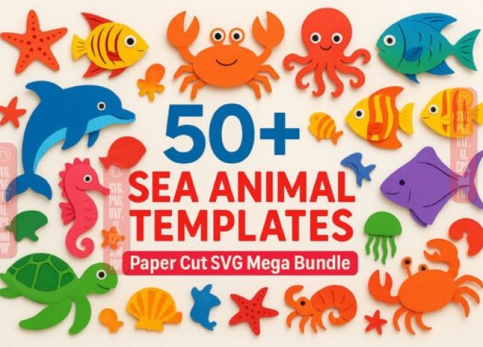 Paquete de más de 50 plantillas SVG de animales marinos