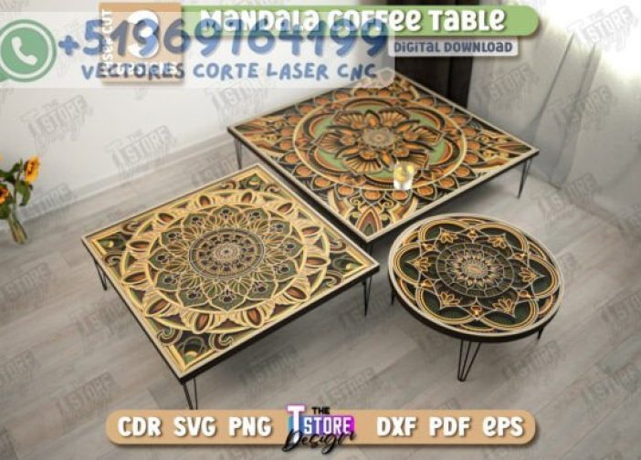 Paquete de mesa de centro con diseño de mandala