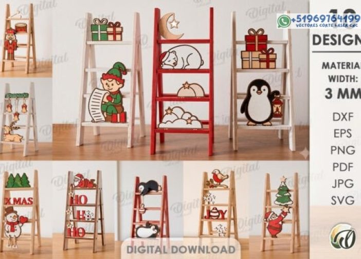 Paquete de mini escaleras navideñas cortadas con láser