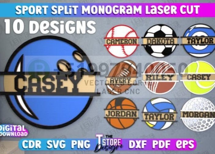 Paquete de monogramas deportivos personalizados