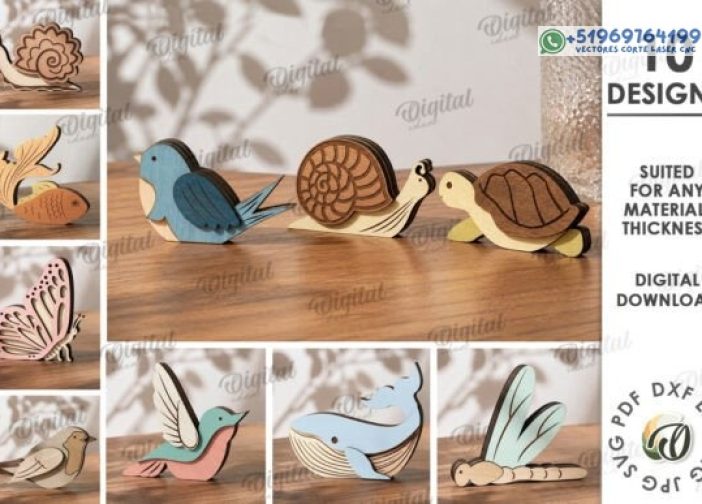 Paquete de niñeras de estantes de animales 3D cortado con láser