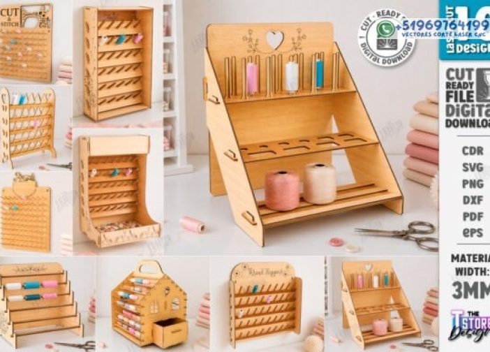 Paquete de organizador de hilo de coser cortado con láser