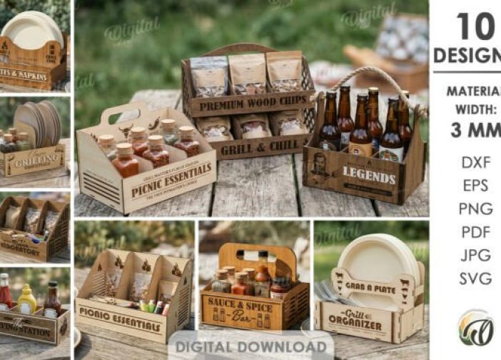 Paquete de organizadores de barbacoa 3D parrillas