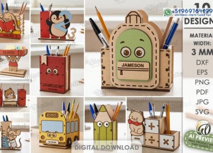 Paquete de organizadores de escritorio escolar cortados con láser