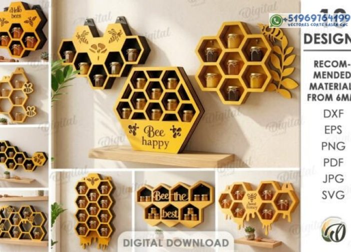 Paquete de organizadores de estantes y soporte para abejas 3D