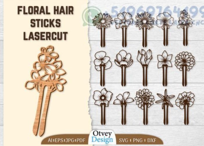 Paquete de palitos para el cabello florales