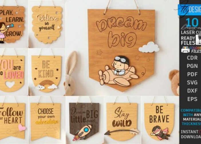 Paquete de pancartas de madera para pared de guardería