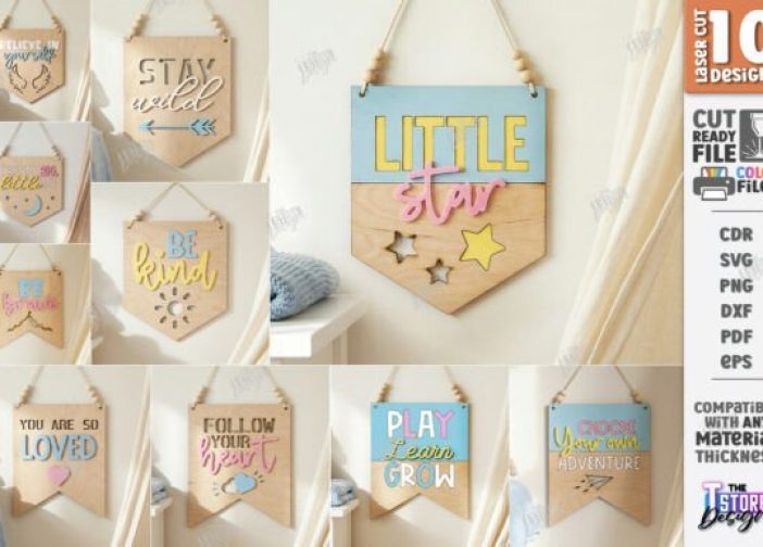 Paquete de pancartas de pared para guardería cortadas con láser