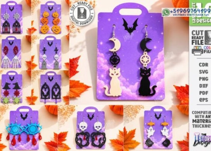 Paquete de pendientes de Halloween cortados con láser CNC