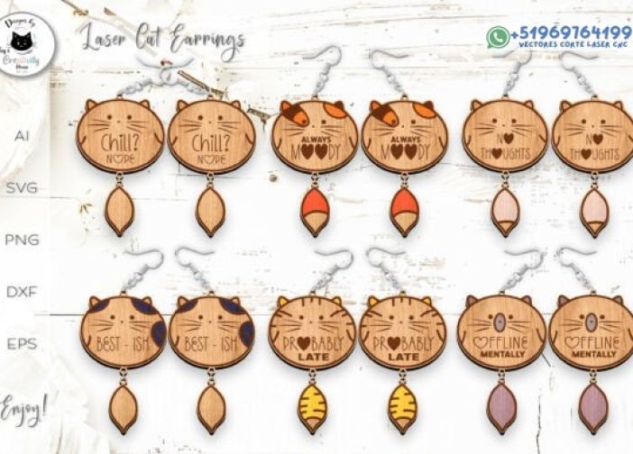 Paquete de pendientes de gato Kawaii cortados con láser