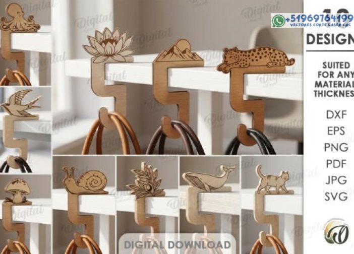 Paquete de perchas con gancho para bolsas cortadas con láser modelo 3D
