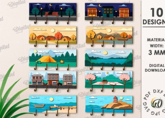 Paquete de percheros colgadores con paisajes