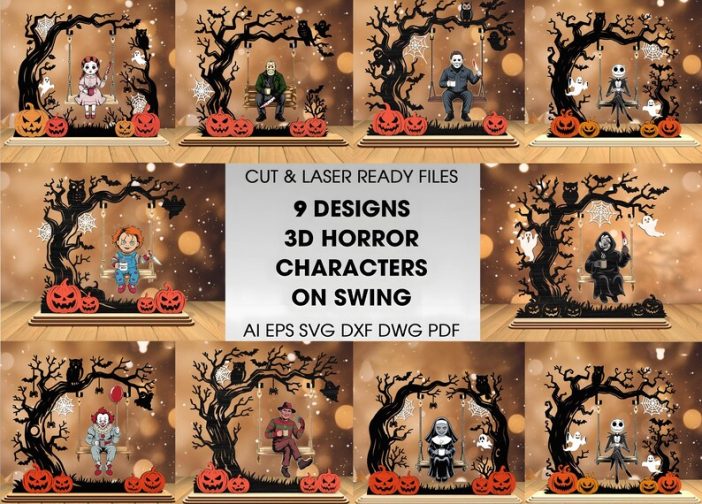 Paquete de personajes de terror en columpio