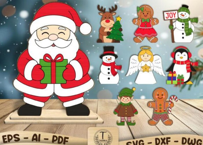 Paquete de personajes navideños con base parante