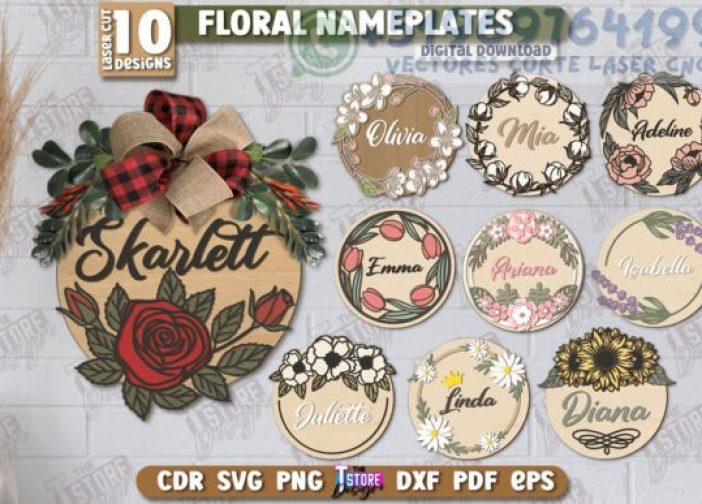 Paquete de placas de pared con nombres florales