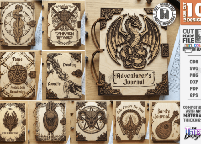 Paquete de portadas de libros de fantasía cortadas con láser