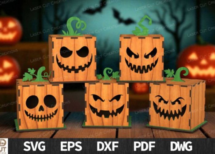 Paquete de portavelas con forma de cara de calabaza