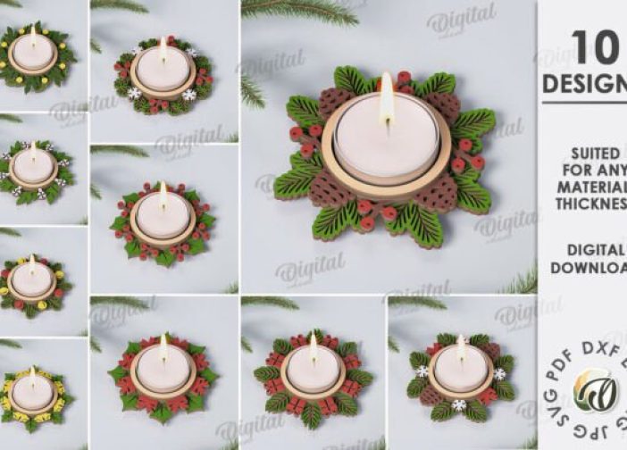 Paquete de portavelas con forma de corona navideña