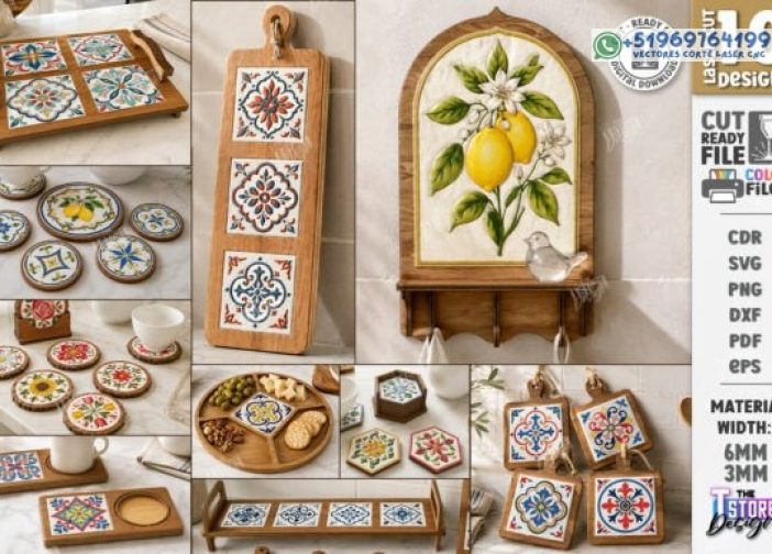 Paquete de posavasos con patrón de azulejos cortados con láser