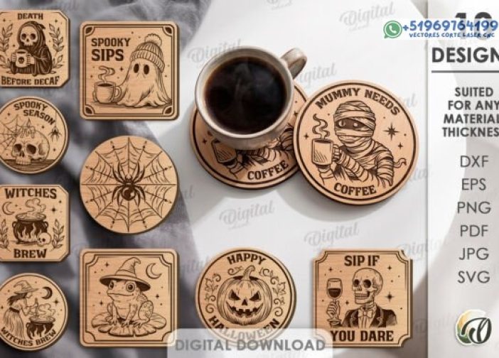 Paquete de posavasos de Halloween cortado con láser
