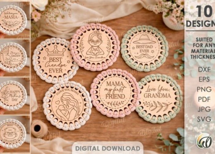 Paquete de posavasos de macramé cortado con láser