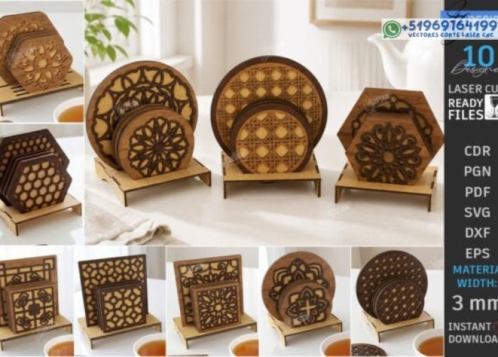 Paquete de posavasos de madera cortados con láser CNC