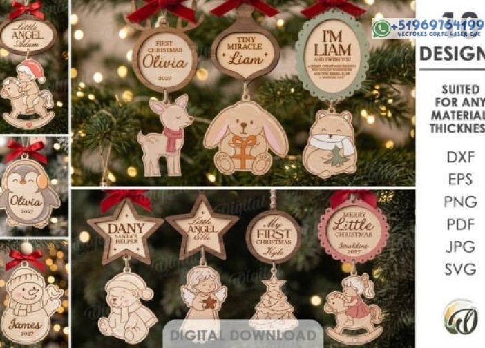 Paquete de primeros adornos navideños del bebé