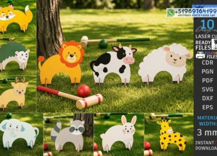 Paquete de puertas de croquet de animales cortadas con láser
