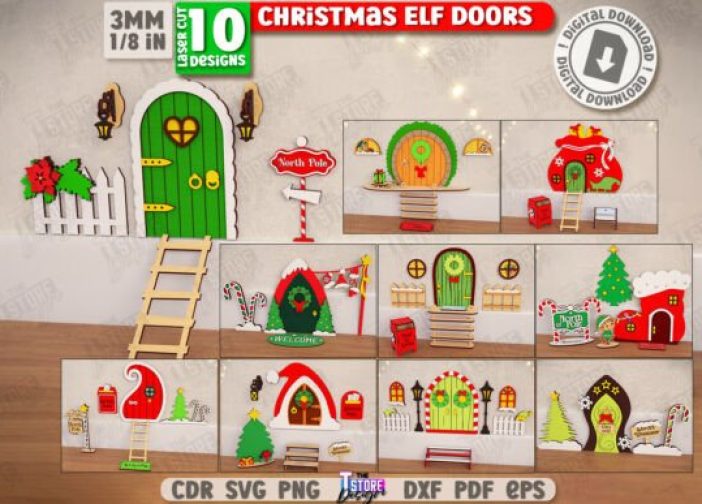 Paquete de puertas de elfo navideño